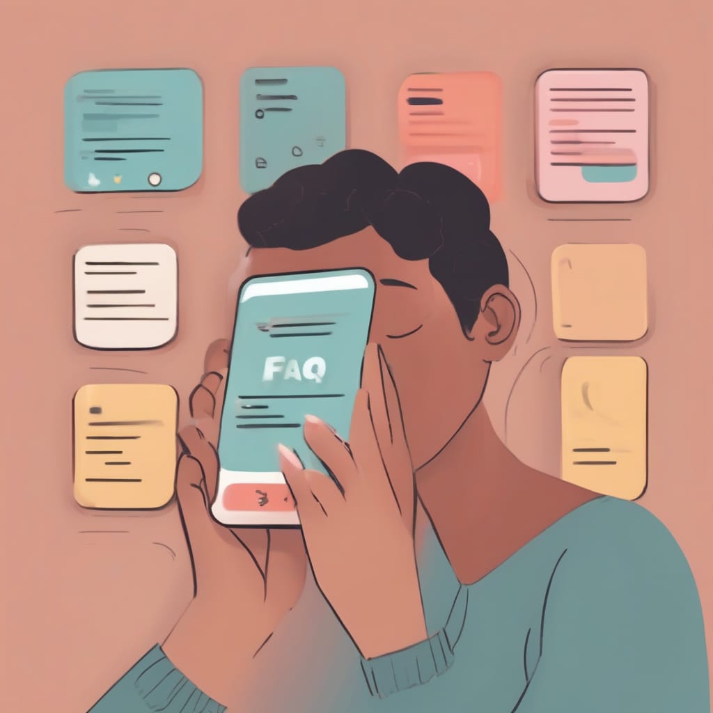 FAQ page image showing a person reading a document on a laptop